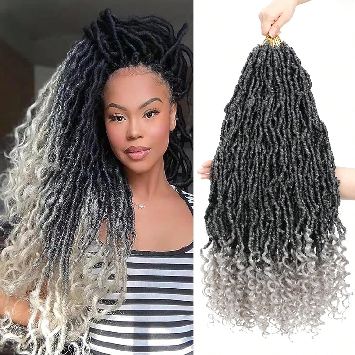 Extensions de cheveux dégradé Faux Locs Crochet Hair, Ofertas Especiales Soft Locs Synthetic Crochet Hair avec des extrémités bouclées,